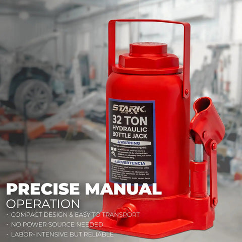 32 Ton Hydraulic Bottle Jack Low Profile Auto Shop Lift For Cars Trucks RVs Buses Red Heavy Duty All Steel Construction Safe Quick Lift Durable High Capacity Automotive Jack