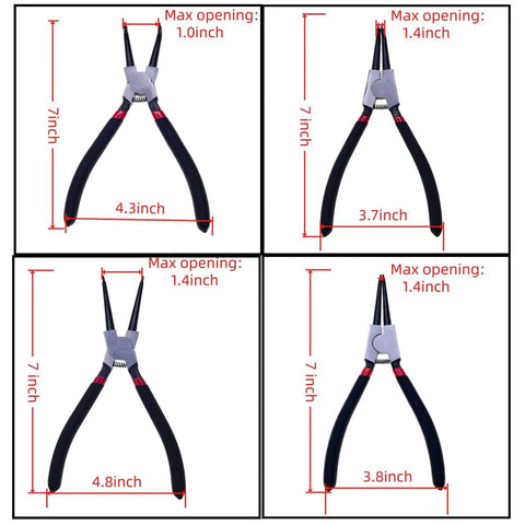 4 Piece Snap Ring Pliers Set For Automotive Use Internal And External Circlip Pliers Kit With Straight And 90 Degree Bent Jaw Tips