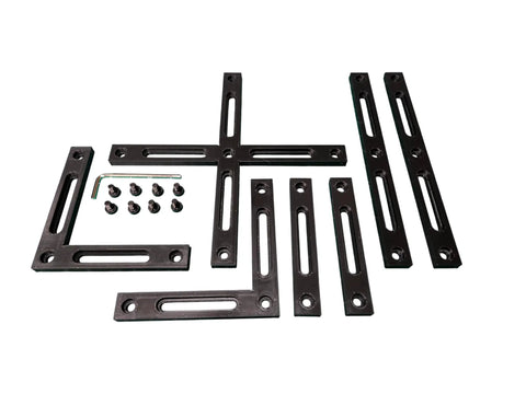 Pro Grade Laser Engraver Fence Kit For F1 And F2 Ultra, 7 Piece Fixture And Guide Set with hardware and tool on white background