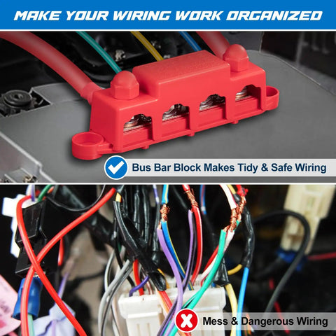 Heavy Duty 12V Bus Bar Power Distribution Block Packing 250A Peak Current And Stainless Steel Terminals for organized wiring setup.