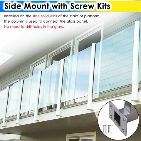 Modern Glass Railing Kit With Slick Stainless Steel Posts For Indoor Outdoor Stairs Decks 150cm Privacy Panels Side mount installation