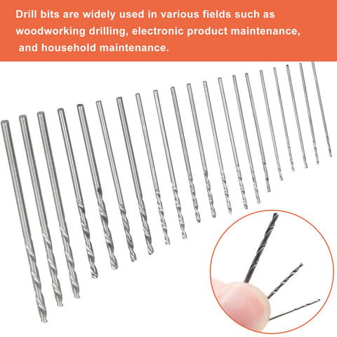Mini Drill Bit Set 0.3mm To 1.6mm, 20-Piece HSS Micro Twist Drill Bits For Precision DIY Projects, array and close-up view
