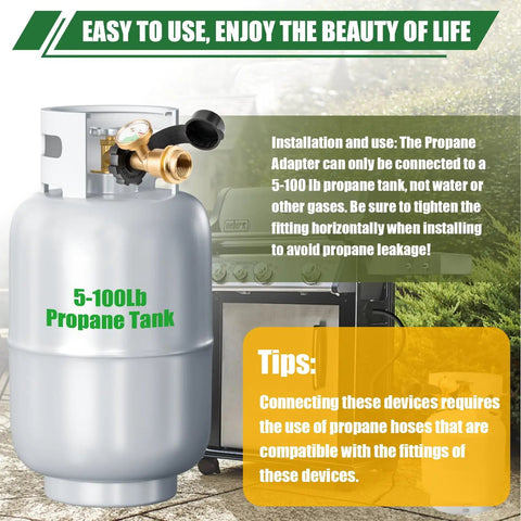 100 Lb Propane Tank Adapter With Gauge Converts POL To QCC1 Type 1, Supports Old And New Connection Styles, Easy Install For RVs