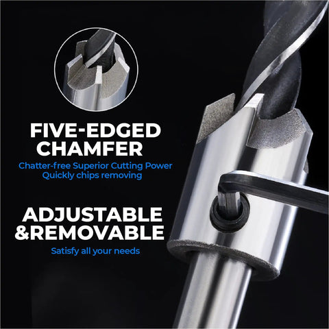 Close-up of a five-edged chamfer countersink from the 7 Piece Countersink Drill Bits Set For Woodworking High Carbon Steel Carpenter.