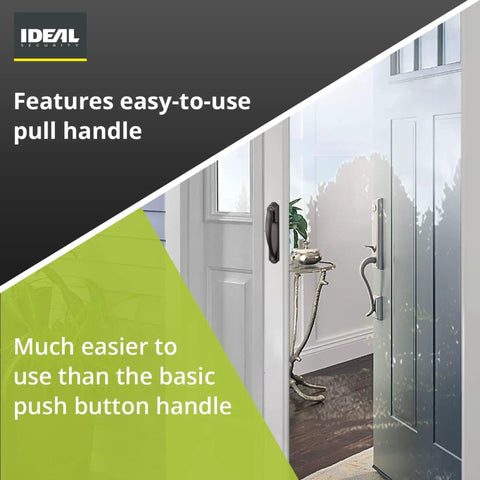 Pull Handle Replacement Kit For Storm And Screen Doors, Matte Black Finish, shown installed on an exterior door