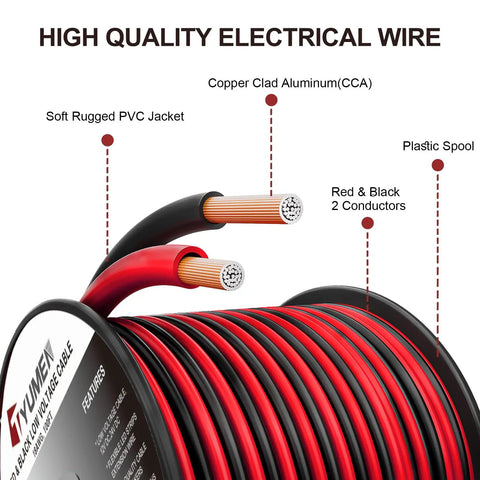 40 Ft 18 Gauge Two Pin Red And Black LED Strip Extension Cable For 12V And 24V DC Wiring on plastic spool with PVC jacket