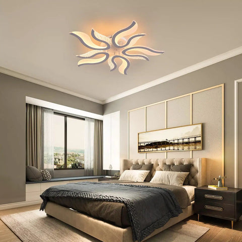 Bedroom with Flame Shape Dimmable LED Ceiling Light 50W With Remote Control 3000K To 6500K Color Temperature About 31 Inch