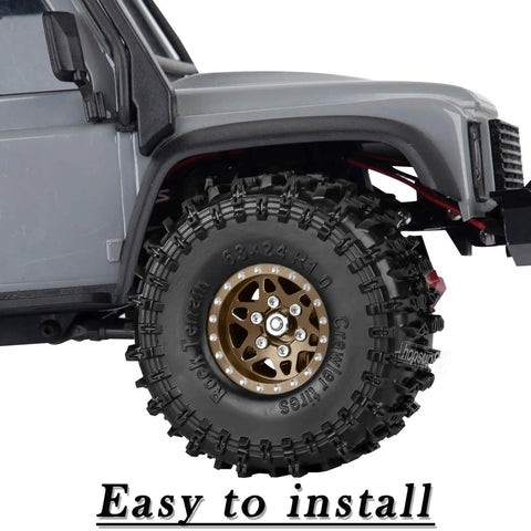 1.0 Inch Beadlock Wheel Set For SCX24 TRX4M RC Crawler Cars Aluminum Heavy Duty Rim Four Pieces Brown Beadlock Hubs With Grippy Non Slip Treads Fits One Eighteenth And One Twenty Fourth Scale Rigs on RC car