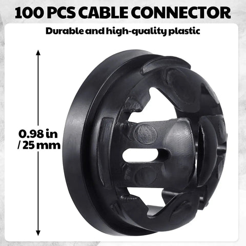 100 Pack Three Eighth Inch Button Connectors For Non Metallic NM Cable Push In Quick Install Fits One Half Inch Knockouts Black Plastic Electrical Junction Box Wire Bushings Snap In Conduit Fittings, 25 mm