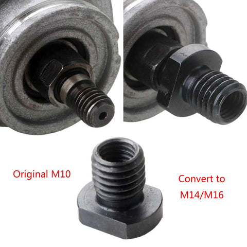 Premium M10 Angle Grinder Wheel Conversion Adapter For 100mm Power Tools showing original and converted M10/M14/M16 threaded adapters.
