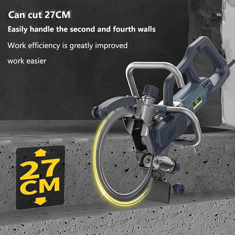 Heavy Duty Electric Concrete Saw With Brushless Motor And Wall Chaser Ring Cutter For Granite Stone Slotting 8800 Watt cutting concrete at 27CM depth.
