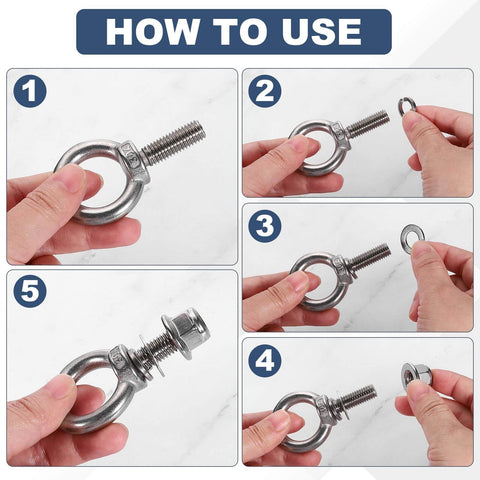 Step-by-step installation of M3 Shoulder Eye Bolts Set 2 Pieces 304 Stainless Steel Lifting Ring Threaded Eye Bolts