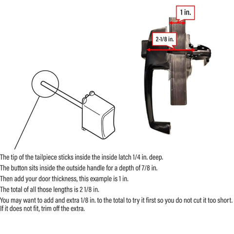 Instructions for adjusting push button latch set with night lock for screen and storm doors, white finish, dimensions and tips shown.