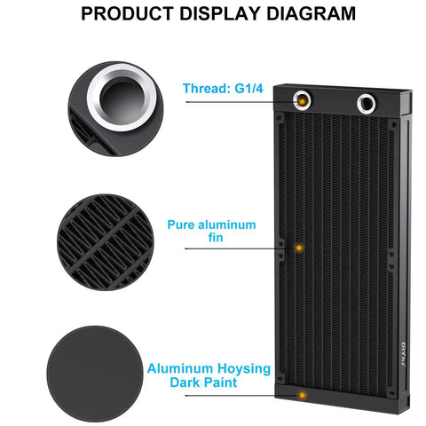 Dope 12 Pipe Aluminum Water Cooling Radiator For PC And CPU Rig 240mm G1 Quarter Inch Thread Heat Exchanger With High Flow Liquid Cooling Durable Black Radiator For Computer Laser Cooling System DC 12V, black 240mm aluminum radiator with G1/4 thread