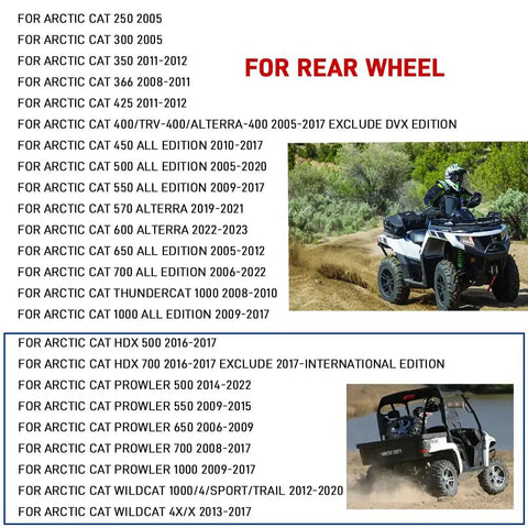 Top Tier Two Piece Rear Wheel Bearing Assembly High Performance Steel Heavy Duty UTV ATV Replacement Built Tough For Rough Terrain Butter Smooth Rolling Daily Rides image with various Arctic Cat model compatibility.