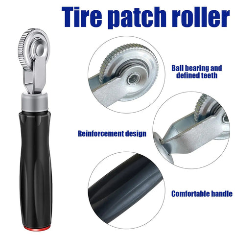 Tire Repair Patch Kit With 24 Patch Plugs, Patch Roller, Buffing Wheel, 4 Mm Twist Drill Bits And Hex Shank Bits For Vehicle, Cars And Trucks, Ultimate DIY Car Emergency Fix - tire patch roller with ball bearing and ergonomic handle