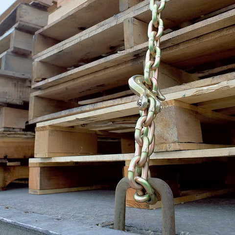 Hella Tough Grade 70 Cargo Chain Binders With Clevis Grab Hooks 3 8 Inch By 10 Feet 2 Pack 6600 Pound Working Load Limit securing pallets.