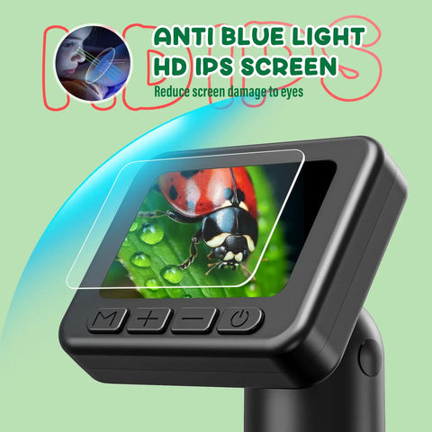 Kid Friendly Microscope 50x To 1000x Magnification With 2 Inch HD Screen And 1080P Video 32GB Card 2 Hour Battery Easy Carry Includes Slides Portable Science Kit Gift For Ages 8 To 12, anti blue light HD IPS screen