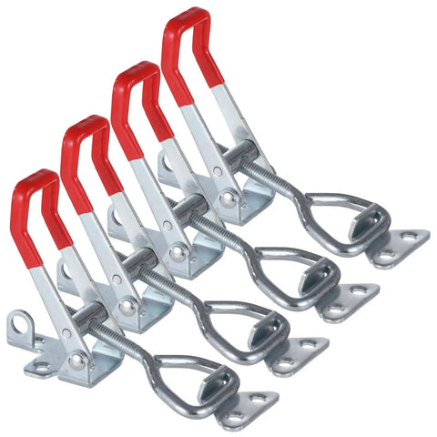Beefy 4 Pack Adjustable Toggle Latch Clamp Set Heavy Duty 1320 Lbs Holding Capacity Large Hasp Clamp with red handles
