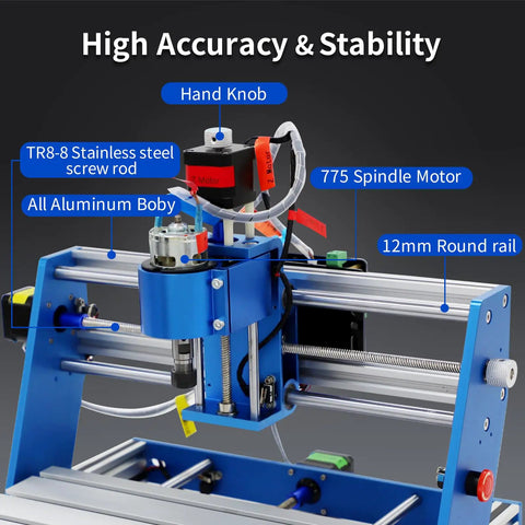 All Metal 3 Axis CNC Router Kit With Emergency Stop For Wood Plastic PCB Acrylic PVC Engraving, 775 spindle motor