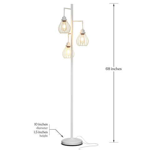 Teardrop Modern LED Floor Lamp With Three Cage Shades For Bedroom Office And Living Room Tall Industrial Standing Tree Lamp