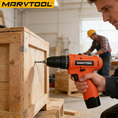 Slick Heavy Duty 152 Piece Tool Set With 12V Cordless Drill and Portable Carry Case in use drilling into wood