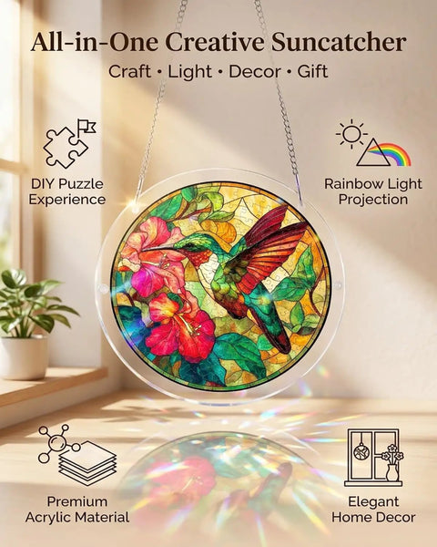 Acrylic Jigsaw Puzzle Suncatcher Kit 83 Piece DIY Sun Catcher For Home Decor Garden Window Hanging Style 4 with hummingbird design