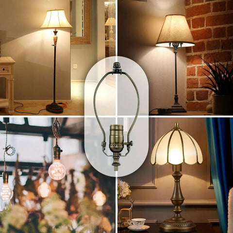 3 Way Socket Rewire Kit With 12 Foot Cord And Harp Set For Table Or Floor Lamps, Includes Matching Hardware For DIY Repair