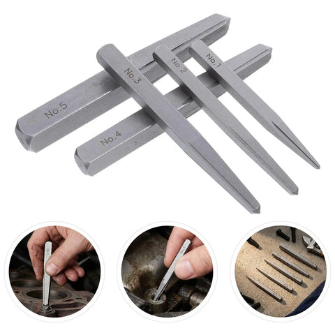 Get This High Carbon Steel Bolt Extractor Kit With Five Pieces To Save Your Threads And Fix Damaged Screws Fast Using A Tapered Guide For Enhanced Grip And Zero Deformation In Any Home Repair Job Or Garage., five-piece steel screw extractor set No.1-No.5 for damaged bolts