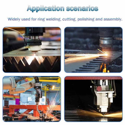 Slick Compact Welding Positioner Rotary Table in use for precise welding, cutting, and polishing in a metal workshop.