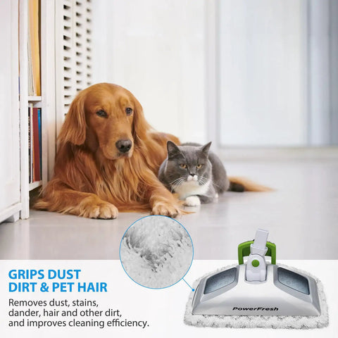 Dog and cat on floor with 10 Pack Steam Mop Replacement Pads for Bissell PowerFresh Steam Mop Keeps Floors Sparkling and Clean