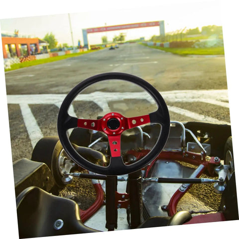 Racing Steering Wheel 14 Inch Aluminum PU Drift Style With Horn Button for Car Golf Cart Truck Simulator red sporty grip
