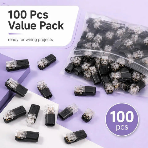 Top Tier Double Wire Plug In Connector With Locking Buckle For Strip Lights 100 pcs black plastic connectors