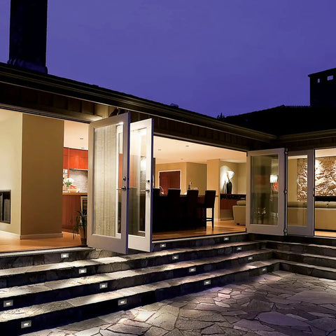 Dope Low Voltage 12V Horizontal Step And Wall Light For Indoor Or Outdoor Use Amber 1800K Built In LED in use on patio steps