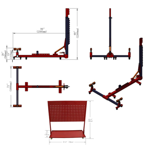 10 Ton Auto Frame Straightener And Beam Alignment Tool, dimensions 99 inches length, 71 inches width, multiple views, for car repair