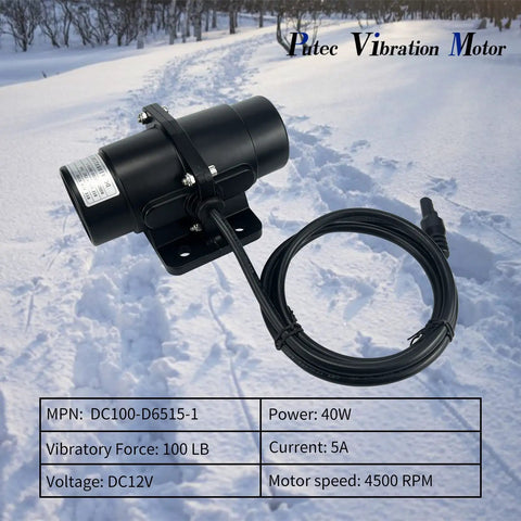 Vibration Motor 100 Lbs Brush Vibrator For Salt Sand And Concrete Mixer DC 12V 4500 RPM on snowy background