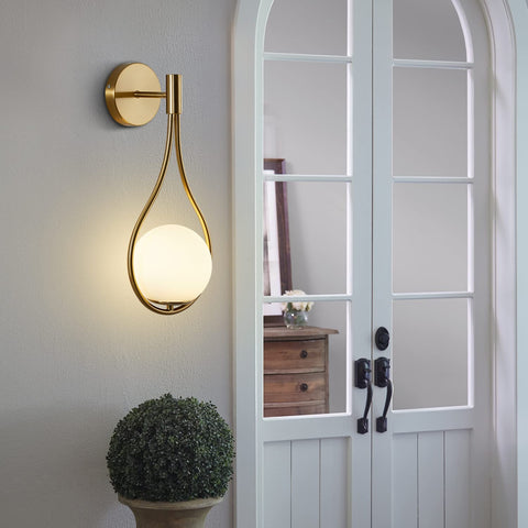 Mid Century Drop Design Wall Sconce In Brushed Brass, Two Pack, Wall Mounted Bedside Lamp Fixture, ambient glow in living room