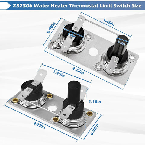 Dimensions of RV Water Heater Thermostat Limit Switch Kit 12V and 120V T Stat Plug and Play Compatible With Suburban SW Series
