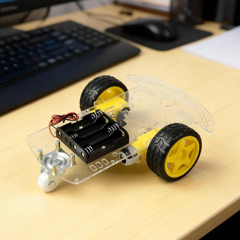 2WD Robot Car Chassis Kit With TT Motors Battery Box Clear Acrylic Chassis And Two Wheels For DIY Robotic Projects on desk