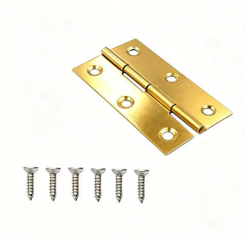 Two Point Six Inch Gold Small Hinges Set For Cabinets And DIY Projects, with screws, 201 Stainless Steel Square Corner Folding Butt Hinge