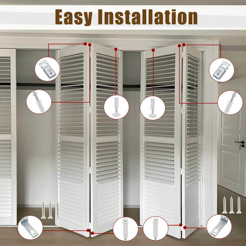 2 Pack Bifold Door Hardware Repair Kit For Folding Pocket Doors And Barn Doors Includes Top Pivots Bottom Pivots Seven Eighths Inch Guide Wheels Brackets Screws And All Hardware To Repair Doors Up To Fifty Pounds illustrated on doors