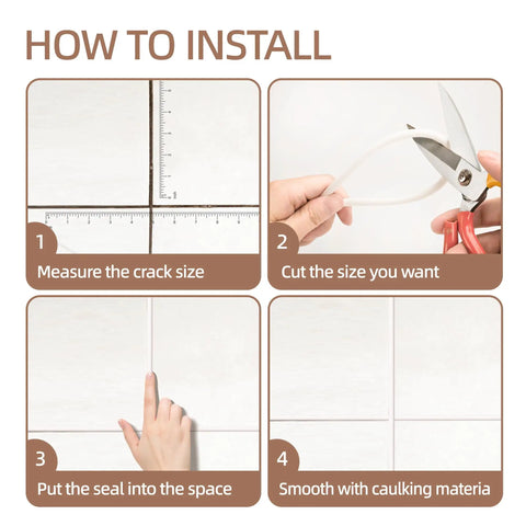 How to install No-Nonsense White Foam Rubber Backer Rod For Concrete Expansion Joints And Crack Filling diagram with steps.