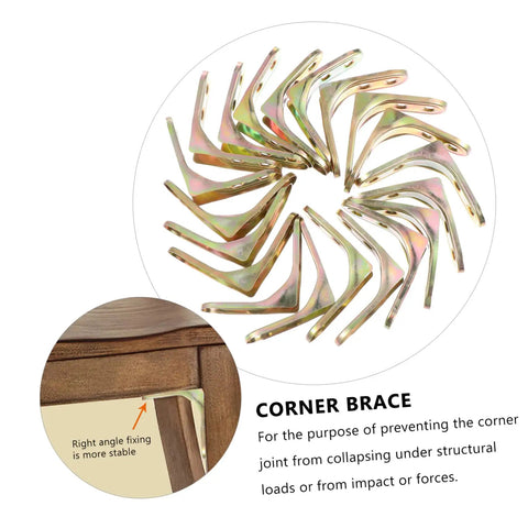 Heavy Duty Corner Braces 20 Piece Set Thickened Steel Right Angle Brackets Featuring Concealed Mounting Holes arranged in a circle.