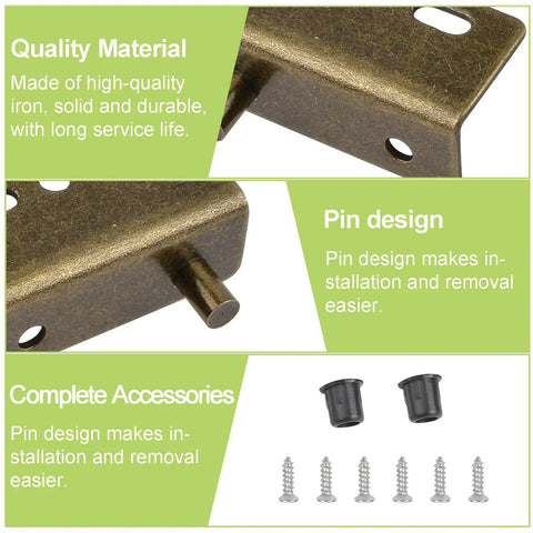 Built Tough As Nails Heavy Duty Iron Concealed Shaft Cabinet Door Pivot Hinges With Sturdy Pin Bushings Free Swinging Wood Door Hardware Smooth Bronze Finish Four Pack close-up of hinge and accessories.