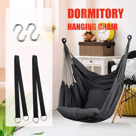 Hammock Chair Hanging Rope Lounge With Pocket Holds Up To 300 Lbs, Durable Outdoor Indoor Hangout Seat, Dark Gray, Easy Setup