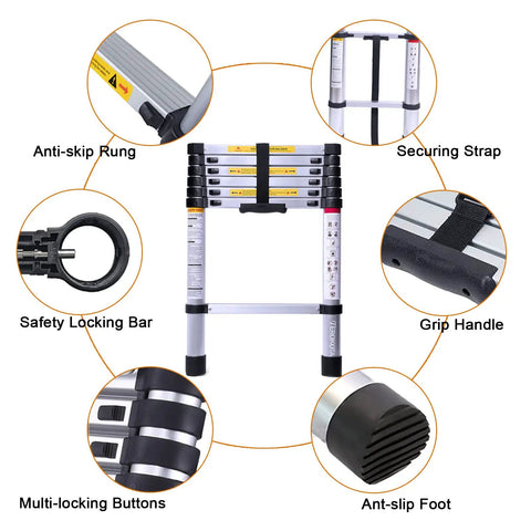 6.6Ft Telescoping Aluminum Ladder, Collapsible And Lightweight, Grab And Go Portable For RV And Home Use, 330Lb Capacity, features