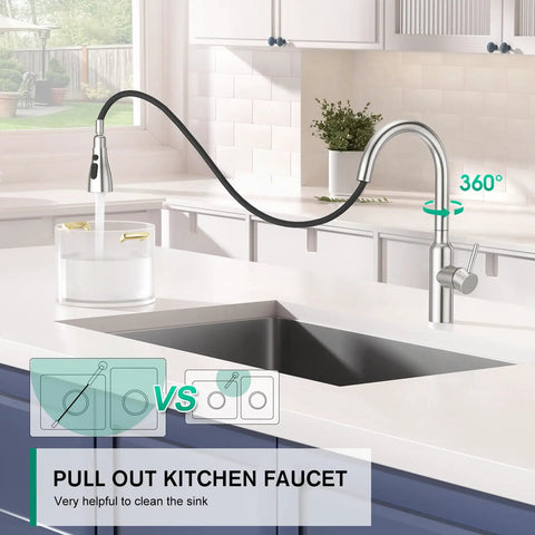 Brushed Nickel Kitchen Faucet With Pull Down Sprayer, Small High Arc, RV Ready, Stainless Steel Single Handle Pull Down Faucet