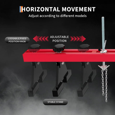 Engine Support Bar 1100 Lb Capacity With Dual Hooks And 2 Point Lift Transverse Engine Hoist For Home Garages And Auto Repair Shops Red Workhorse Tool For Engine Removal And Transmission Work, red steel adjustable bar with chain hook