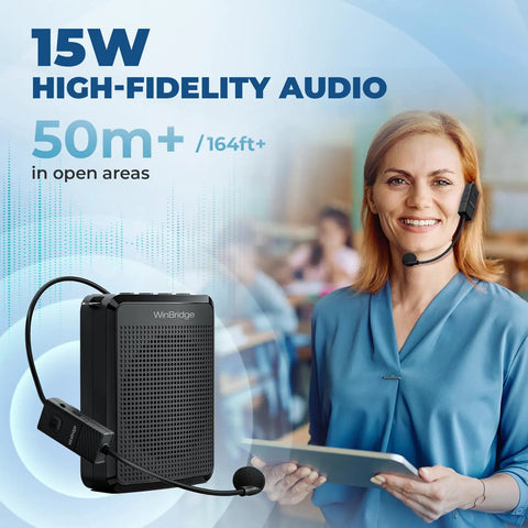 Woman using Wireless Voice Amplifier With Microphone For Teachers And Public Speaking Portable 15W PA System.