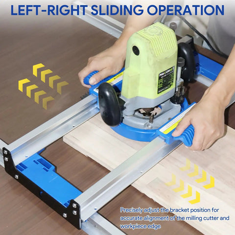 Using Pro Grade 50 Inch Benchtop Board Slab Flattening Jig With Adjustable Router Sled for precise parallel rail alignment on wood.